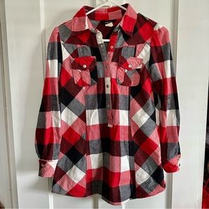Akira Chicago Plaid Flannel Shirt Button Down Snaps Red White Black Size Small